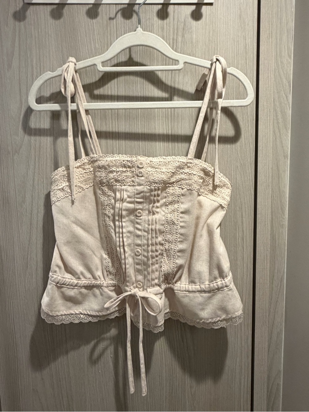 Linen Blend Lace-Trim Tie-Front Cami Top Size XS